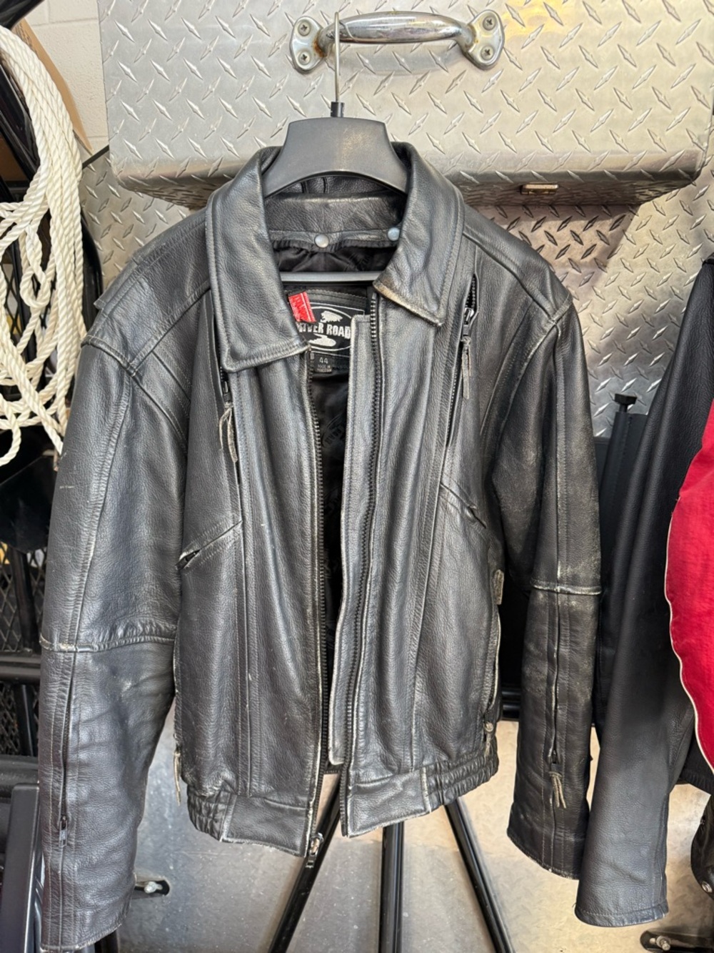 Black Leather Bomber Jacket by Miller Road